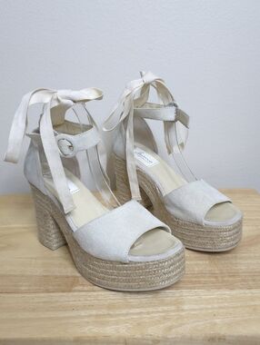 Gaimo Spain Handmade Off White Suede Espadrille Platform Sandals Lace Up Size 39